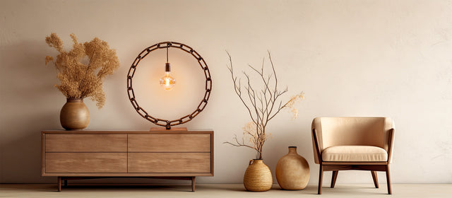 Lampada Alba ambientata in salotto moderno, perfetta per arredamento elegante e sostenibile